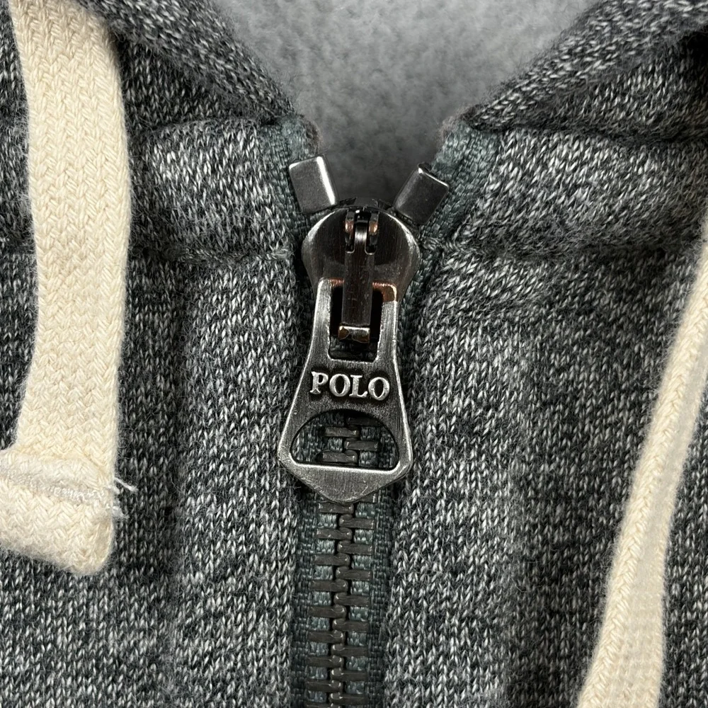 Polo Ralph Lauren Hoodie Mens Medium Gray Full Zip Thermal Lined Hood Fleece